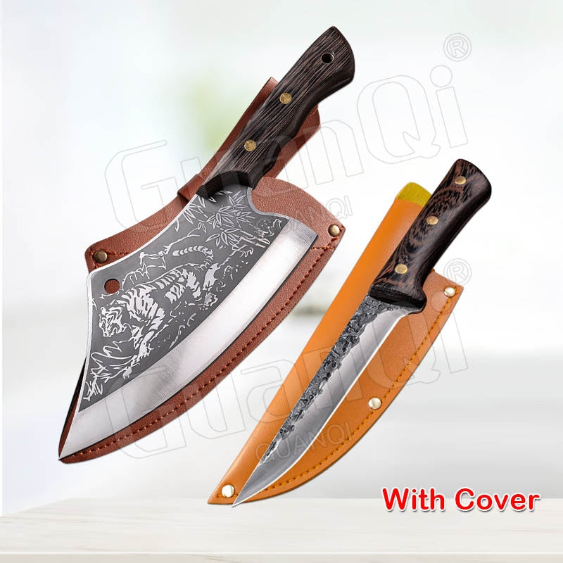 PAPANA 8 Inch Stainless Steel Butcher Knife Fishing Hunting Knife Handmade Forged Bone Knife Meat Cleaver Kitchen Chef Knife