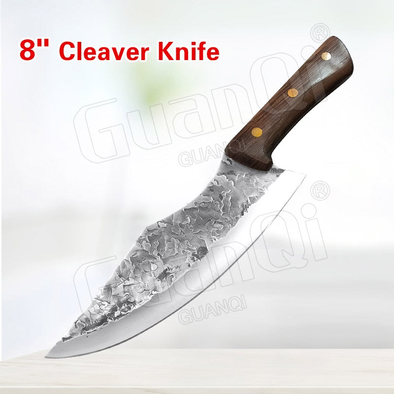 PAPANA 8 Inch Stainless Steel Butcher Knife Fishing Hunting Knife Handmade Forged Bone Knife Meat Cleaver Kitchen Chef Knife