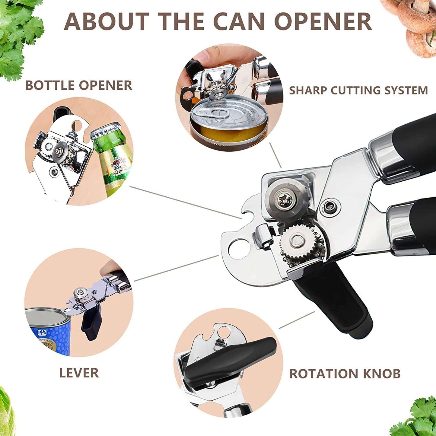 PAPANA Stainless Steel Cans Opener High Quality Professional Ergonomic Manual Can Opener Side Cut Manual Can Opener