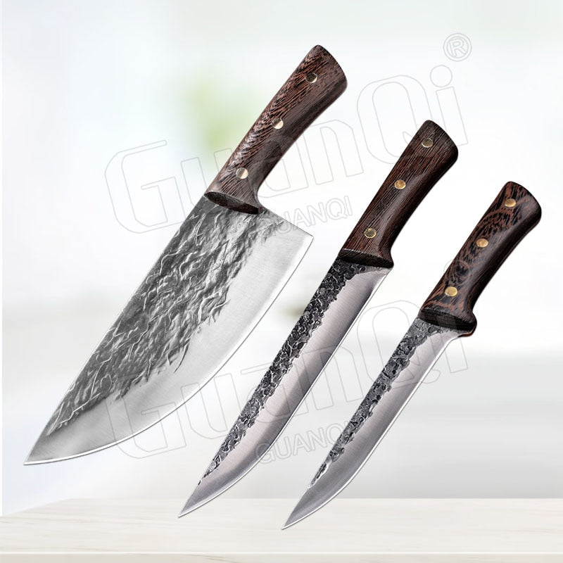 PAPANA 8 Inch Stainless Steel Butcher Knife Fishing Hunting Knife Handmade Forged Bone Knife Meat Cleaver Kitchen Chef Knife