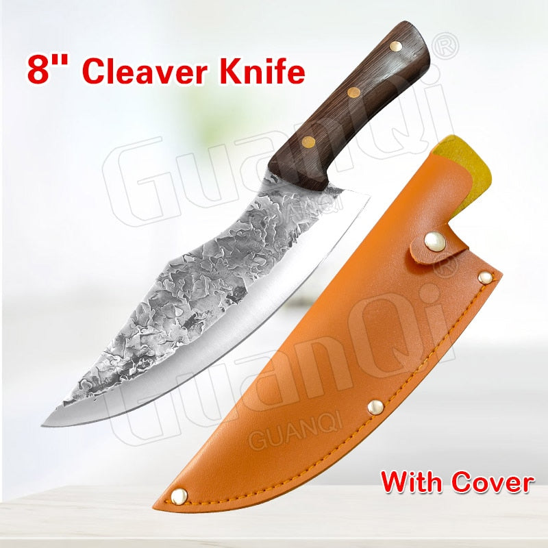 PAPANA 8 Inch Stainless Steel Butcher Knife Fishing Hunting Knife Handmade Forged Bone Knife Meat Cleaver Kitchen Chef Knife