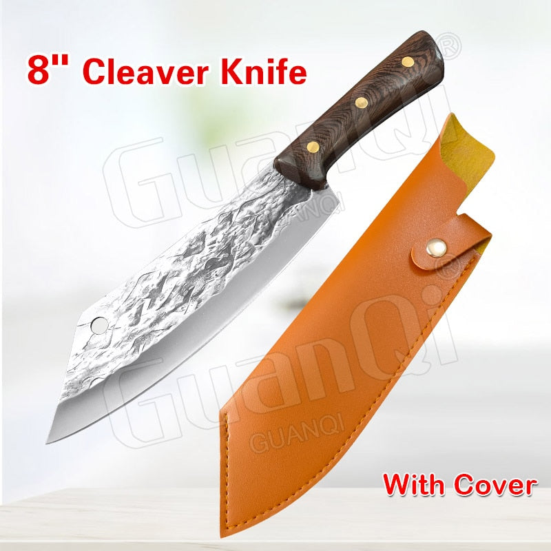 PAPANA 8 Inch Stainless Steel Butcher Knife Fishing Hunting Knife Handmade Forged Bone Knife Meat Cleaver Kitchen Chef Knife