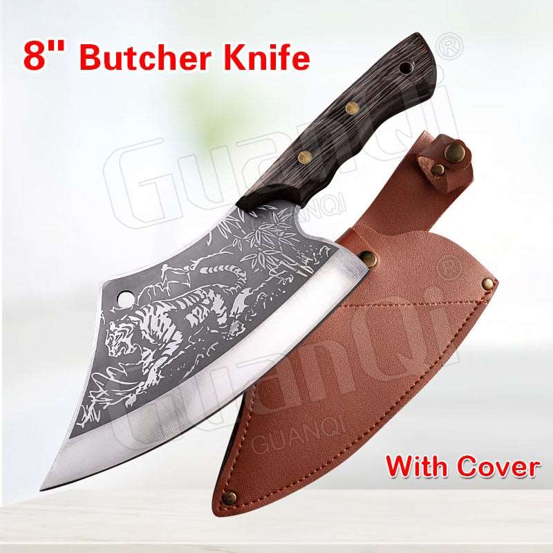 PAPANA 8 Inch Stainless Steel Butcher Knife Fishing Hunting Knife Handmade Forged Bone Knife Meat Cleaver Kitchen Chef Knife