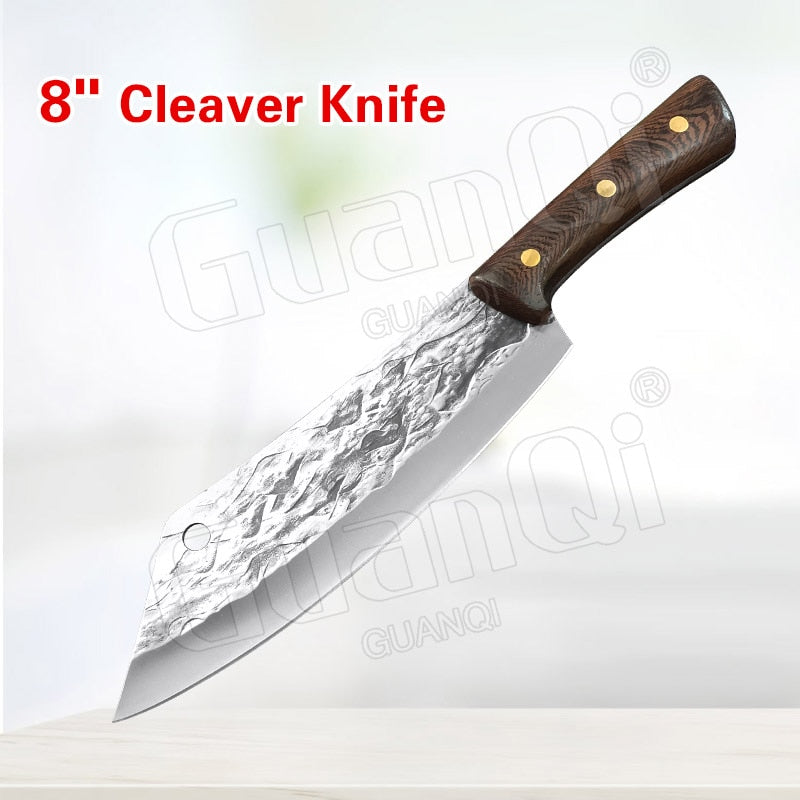 PAPANA 8 Inch Stainless Steel Butcher Knife Fishing Hunting Knife Handmade Forged Bone Knife Meat Cleaver Kitchen Chef Knife