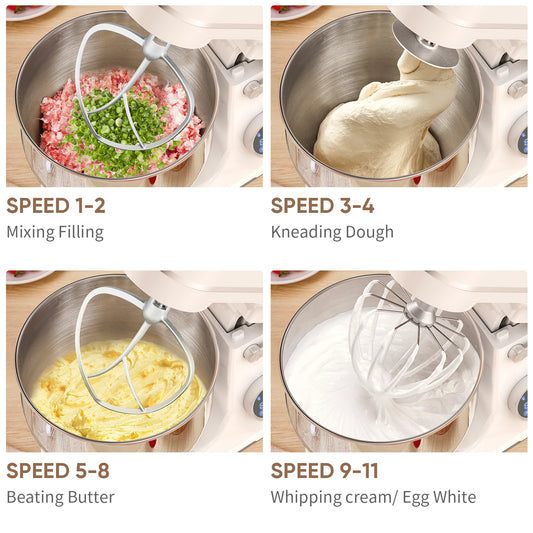 1200W 5L Kitchen Food Stand Mixer – 11-Speed Electric Mixer with Digital OLED Touch Screen, Dough Hook, Flat Beater & Whisk (Quiet DC Motor)