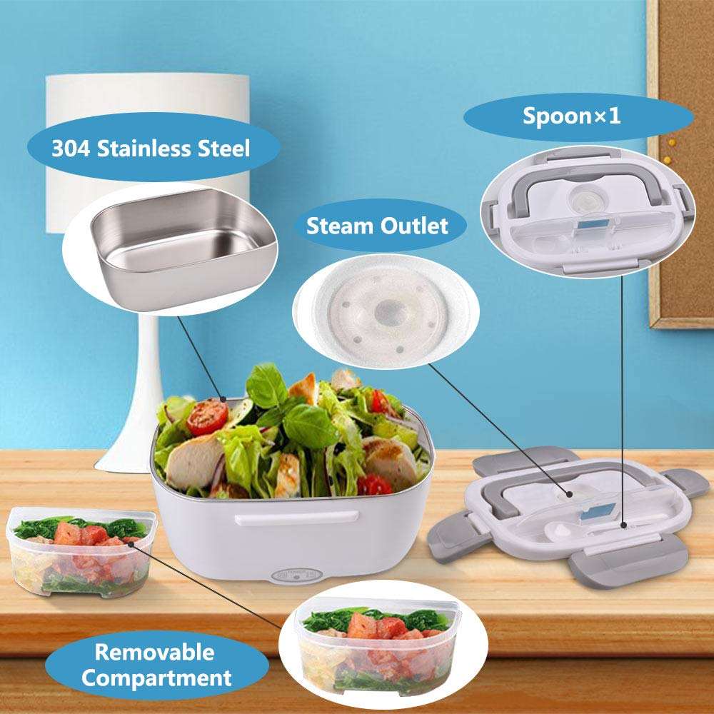 PAPANA 2-In-1 Electric Heating Lunch Box Car + Home 12V 220/110V Portable Stainless Steel Liner Bento Lunchbox Food Container Bento Box