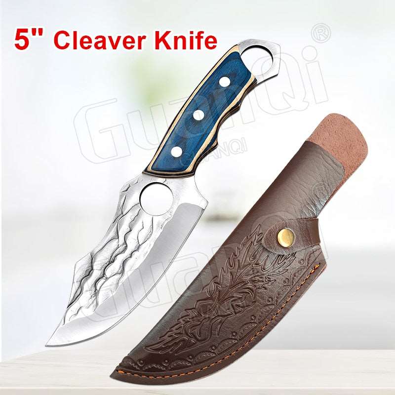 PAPANA 8 Inch Stainless Steel Butcher Knife Fishing Hunting Knife Handmade Forged Bone Knife Meat Cleaver Kitchen Chef Knife