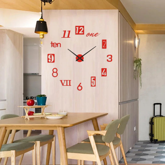 3D Roman Numeral Mirror Wall Clock – DIY Acrylic Quartz Clock Sticker for Living Room Home Decoration