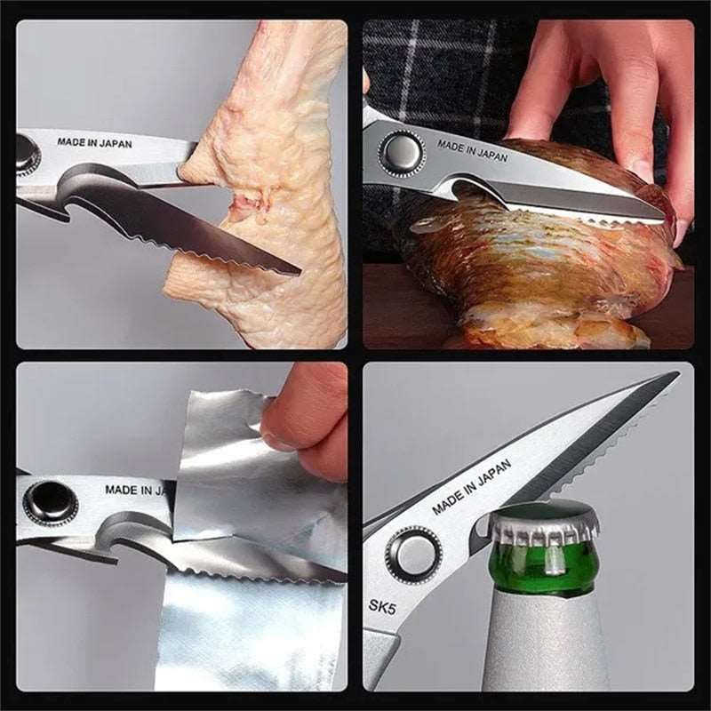 PAPANA Kitchen Powerful Scissors Chicken Bone Scissors Stainless Steel Multi-Function Bottle Opener Scissors Fish Scale Scissors SK5