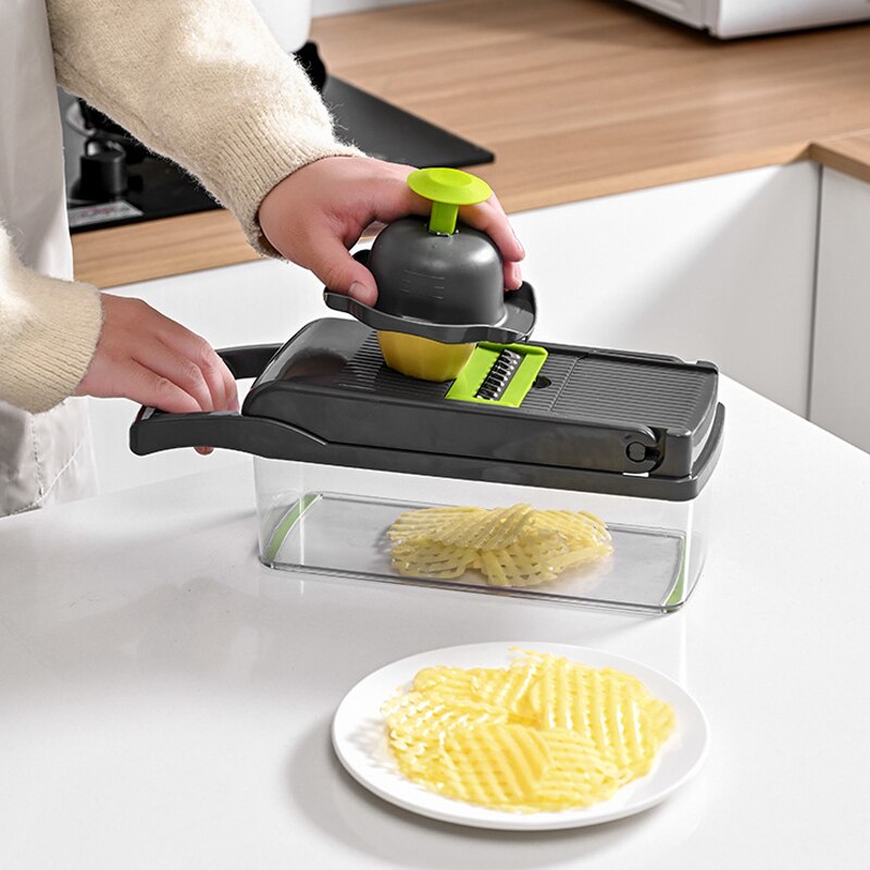 PAPANA 12-in-1 Multifunctional Vegetable Slicer Cutter Shredders Slicer With Basket Fruit Potato Chopper Carrot Grater