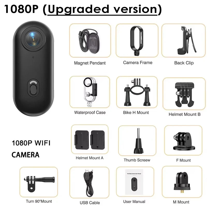 4K Thumb Sports Camera – Mini Action Cam with WiFi, EIS Stabilization, 120° Wide Angle, Waterproof Helmet Camera