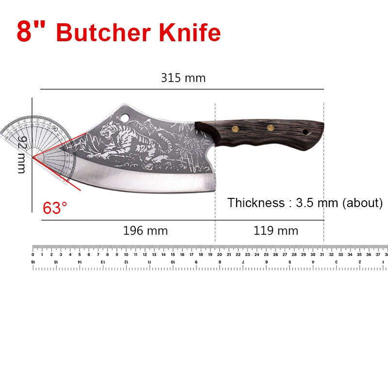 PAPANA 8 Inch Stainless Steel Butcher Knife Fishing Hunting Knife Handmade Forged Bone Knife Meat Cleaver Kitchen Chef Knife