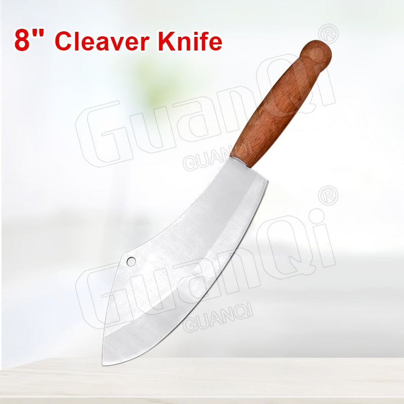 PAPANA 8 Inch Stainless Steel Butcher Knife Fishing Hunting Knife Handmade Forged Bone Knife Meat Cleaver Kitchen Chef Knife