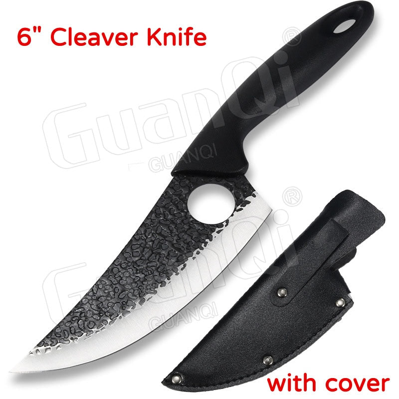 PAPANA 8 Inch Stainless Steel Butcher Knife Fishing Hunting Knife Handmade Forged Bone Knife Meat Cleaver Kitchen Chef Knife