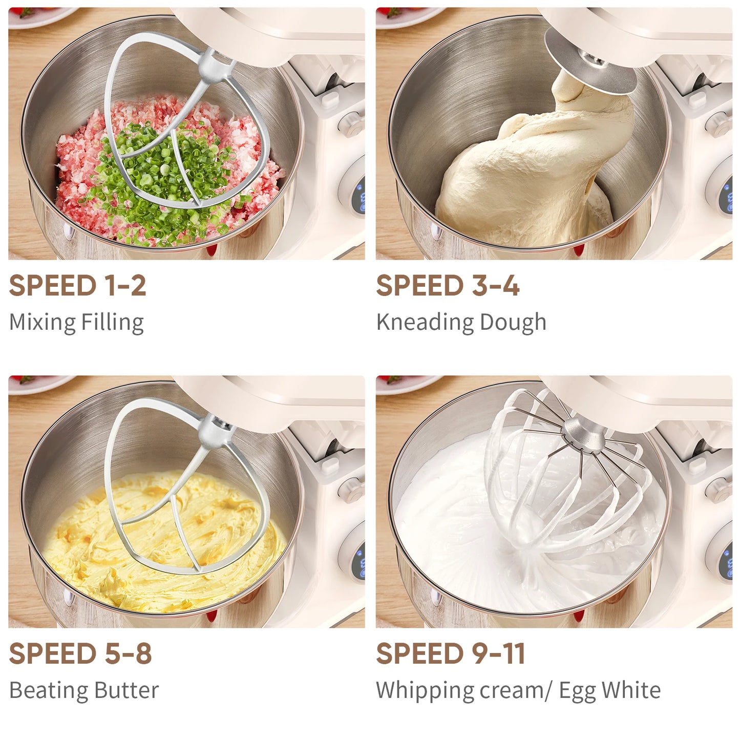 1200W 5L Kitchen Food Stand Mixer – 11-Speed Electric Mixer with Digital OLED Touch Screen, Dough Hook, Flat Beater & Whisk (Quiet DC Motor)