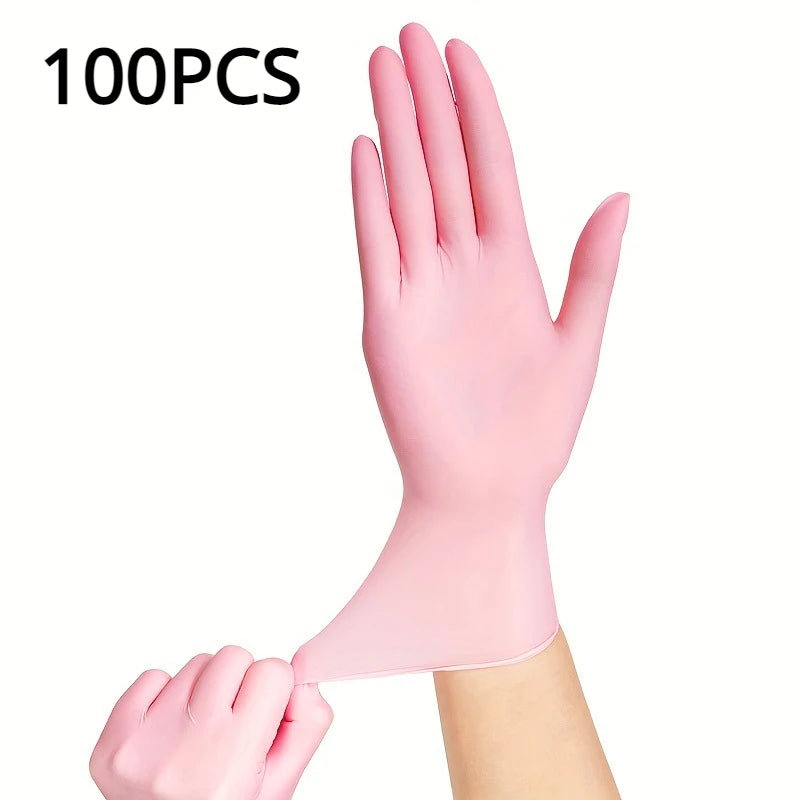 20/50/100 pcs Light Pink Nitrile Disposable Gloves – Waterproof, Anti-Static, Latex-Free, Durable Kitchen Cooking Cleaning Gloves for Home & Salon Use