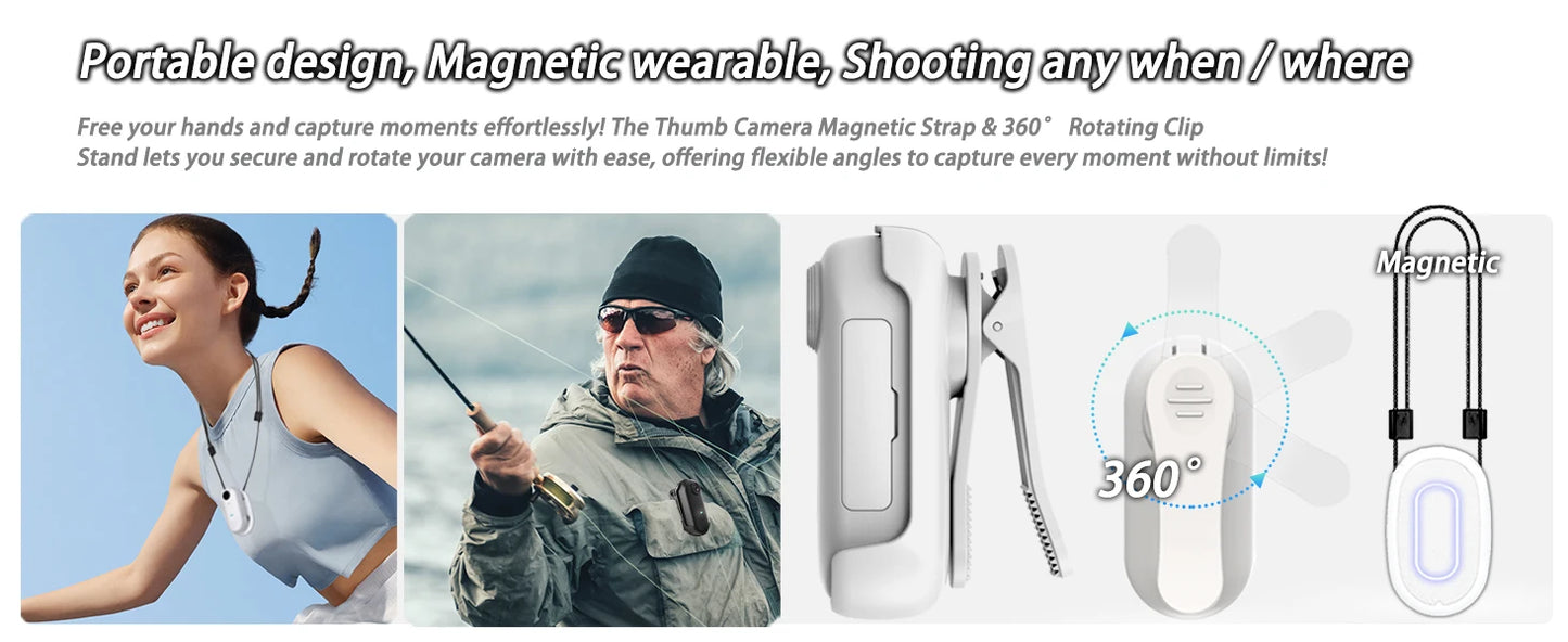 4K Thumb Sports Camera – Mini Action Cam with WiFi, EIS Stabilization, 120° Wide Angle, Waterproof Helmet Camera