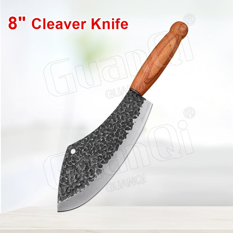 PAPANA 8 Inch Stainless Steel Butcher Knife Fishing Hunting Knife Handmade Forged Bone Knife Meat Cleaver Kitchen Chef Knife