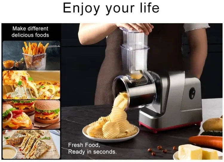 5-in-1 Electric Vegetable Slicer – 250W Multifunction Chopper, Grinder, Shredder & Slicer | Stainless Steel Food Processor