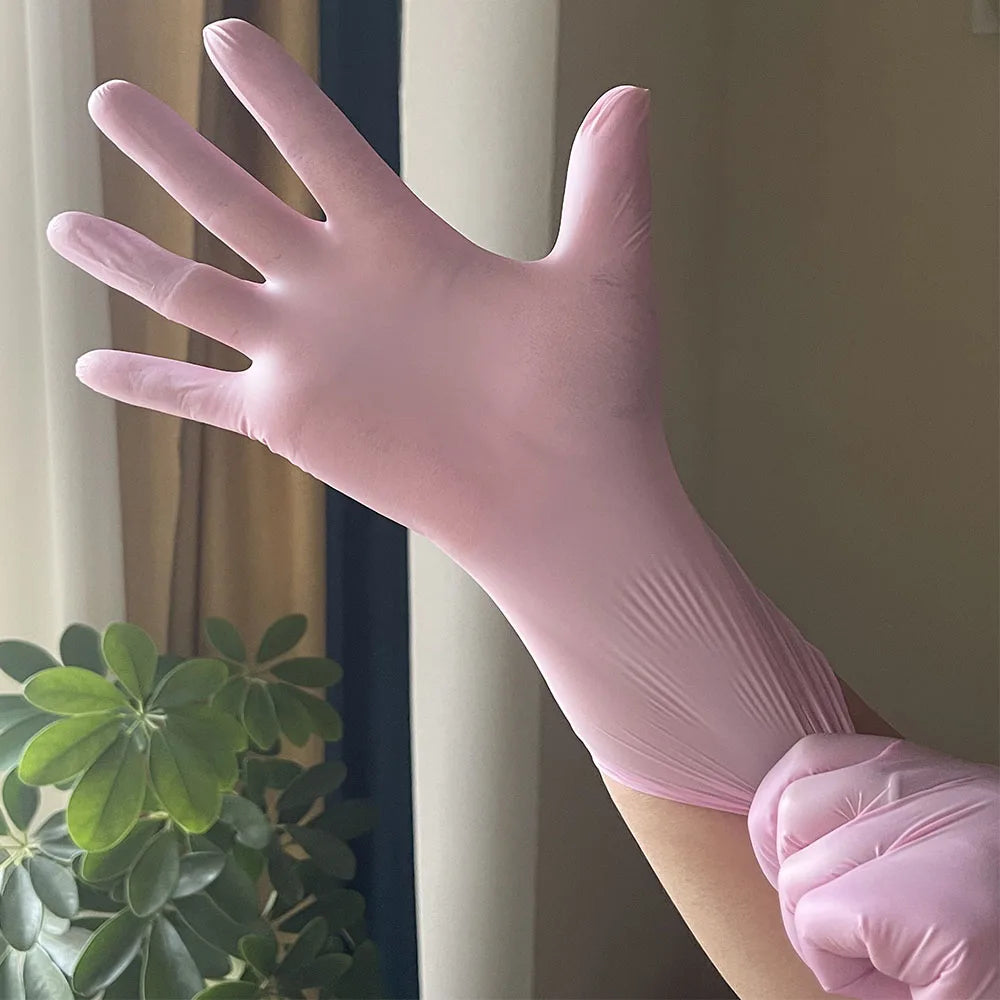 20/50/100 pcs Light Pink Nitrile Disposable Gloves – Waterproof, Anti-Static, Latex-Free, Durable Kitchen Cooking Cleaning Gloves for Home & Salon Use