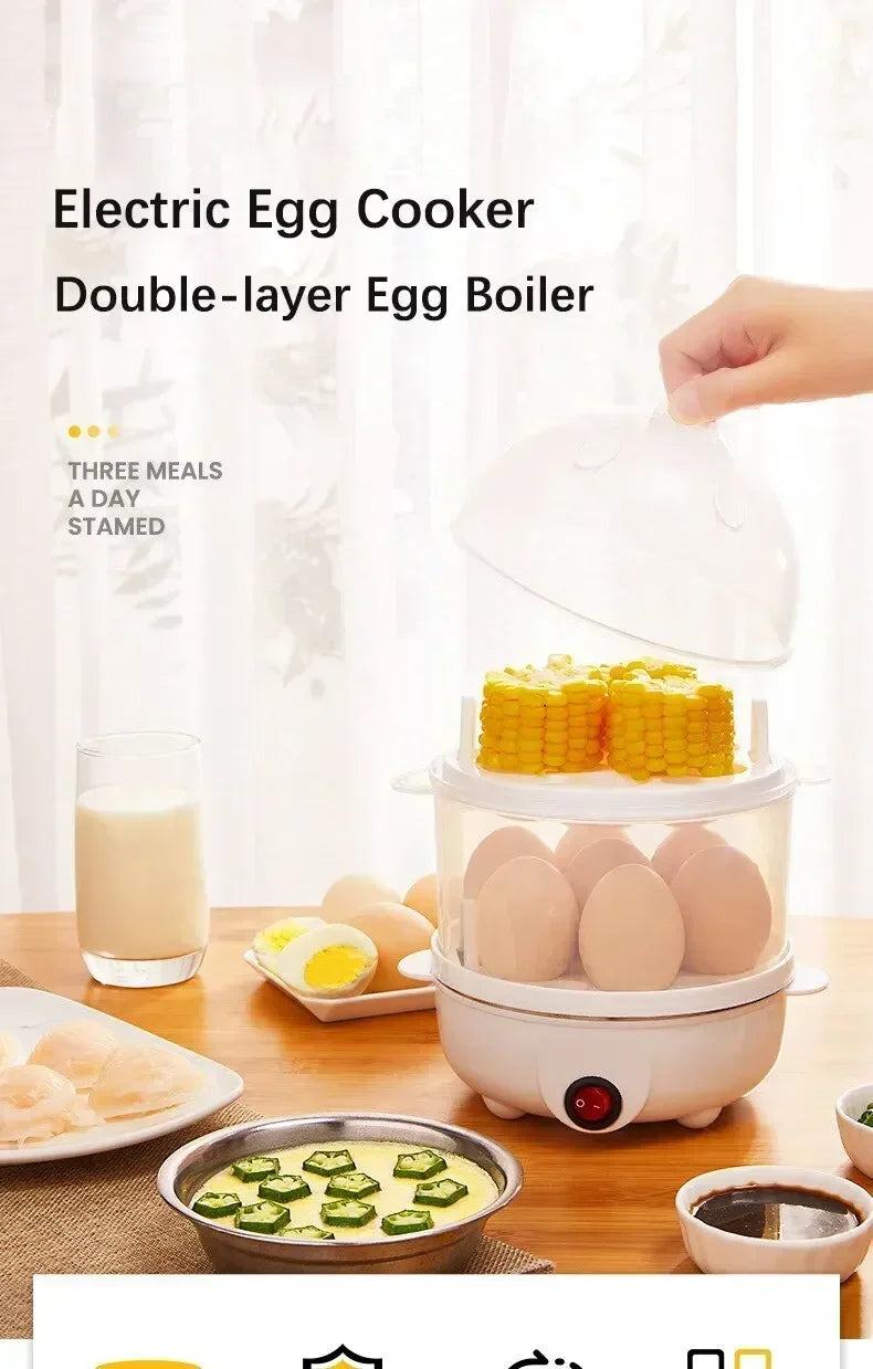 2-Tier Multifunctional Egg Cooker & Steamer – Quick & Easy Breakfast Maker for Perfect Boiled, Poached & Steamed Eggs and Veggies