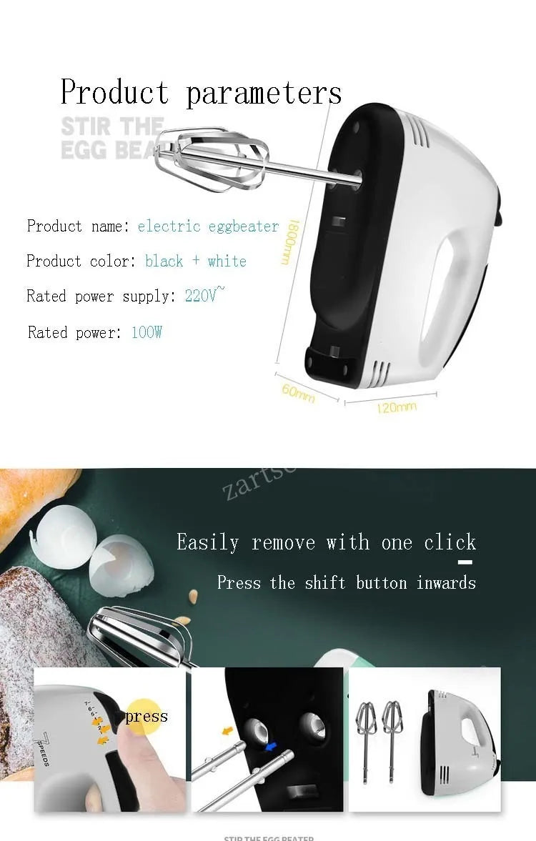 100W Cordless Hand Mixer – 7-Speed Stainless Steel Mini Electric Beater with Tilt-Head Design & Ejector Button (Portable Kitchen Mixer)