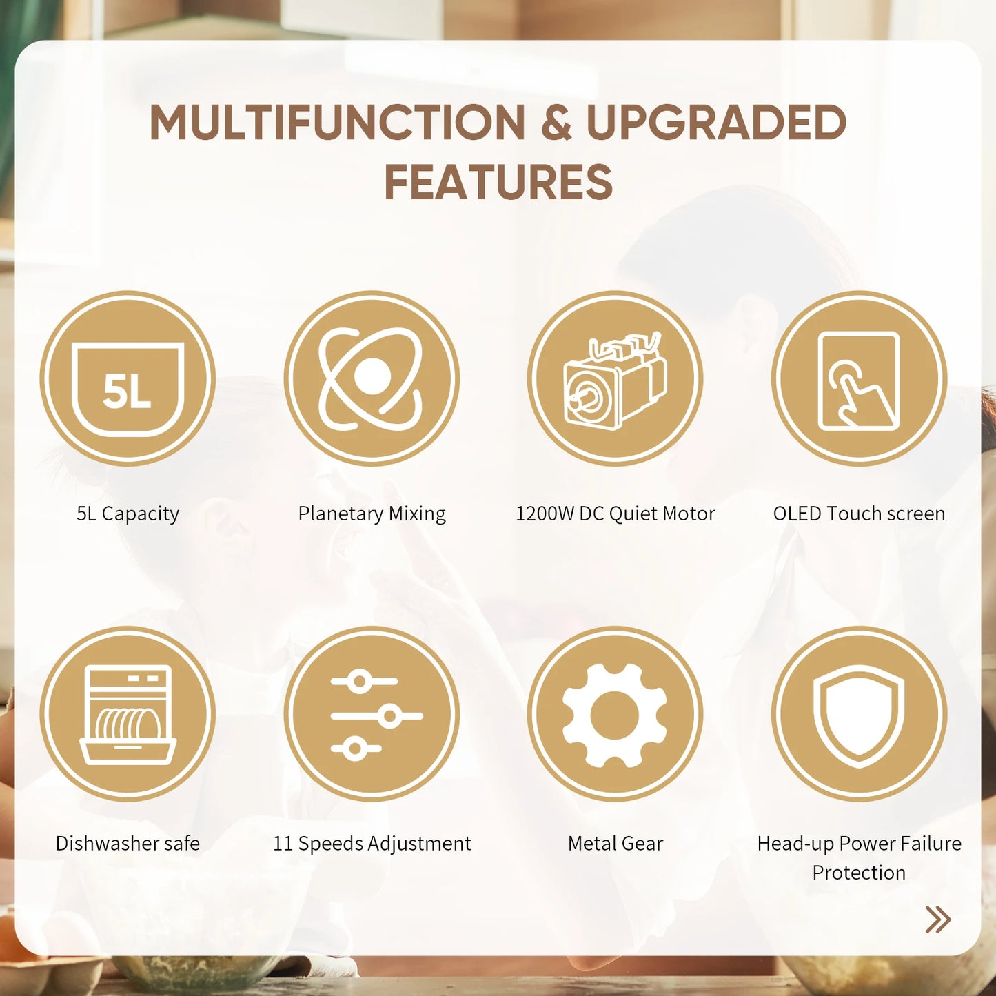 1200W 5L Kitchen Food Stand Mixer – 11-Speed Electric Mixer with Digital OLED Touch Screen, Dough Hook, Flat Beater & Whisk (Quiet DC Motor)