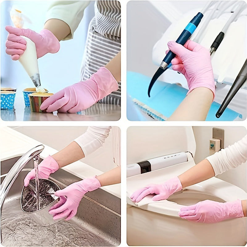 20/50/100 pcs Light Pink Nitrile Disposable Gloves – Waterproof, Anti-Static, Latex-Free, Durable Kitchen Cooking Cleaning Gloves for Home & Salon Use
