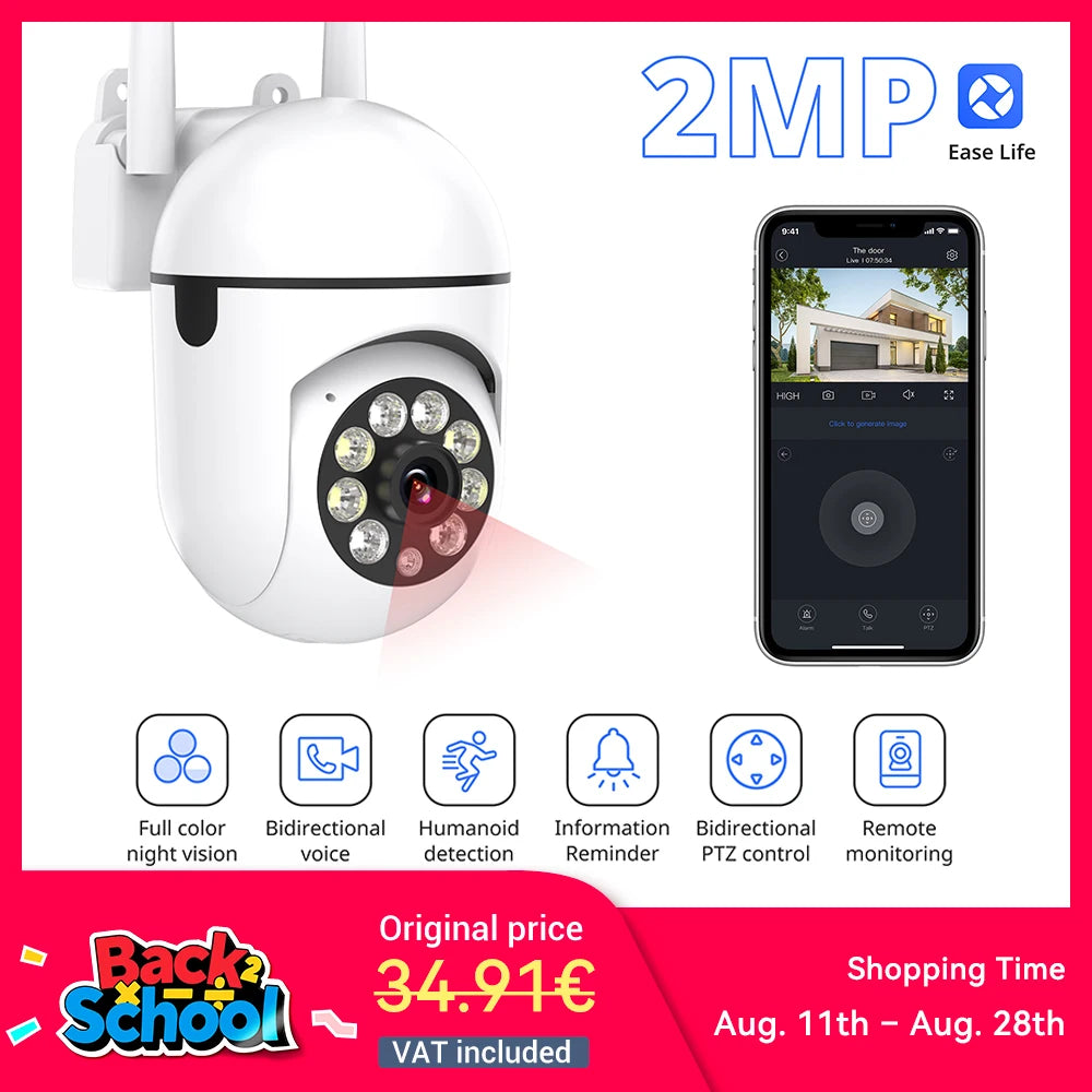 360° WiFi Security Camera with AI Motion Detection & Color Night Vision – 2MP Outdoor CCTV