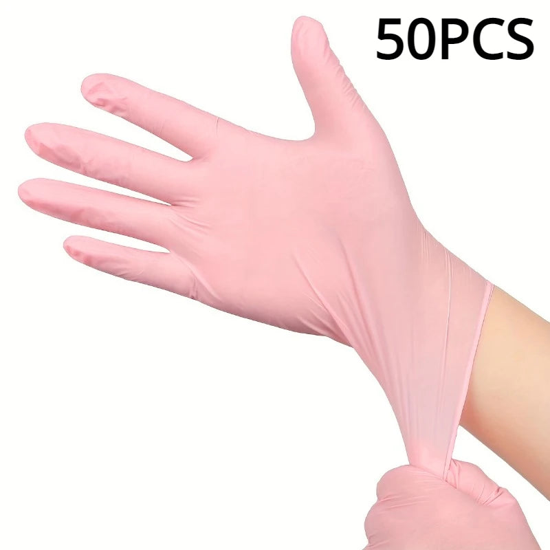 20/50/100 pcs Light Pink Nitrile Disposable Gloves – Waterproof, Anti-Static, Latex-Free, Durable Kitchen Cooking Cleaning Gloves for Home & Salon Use