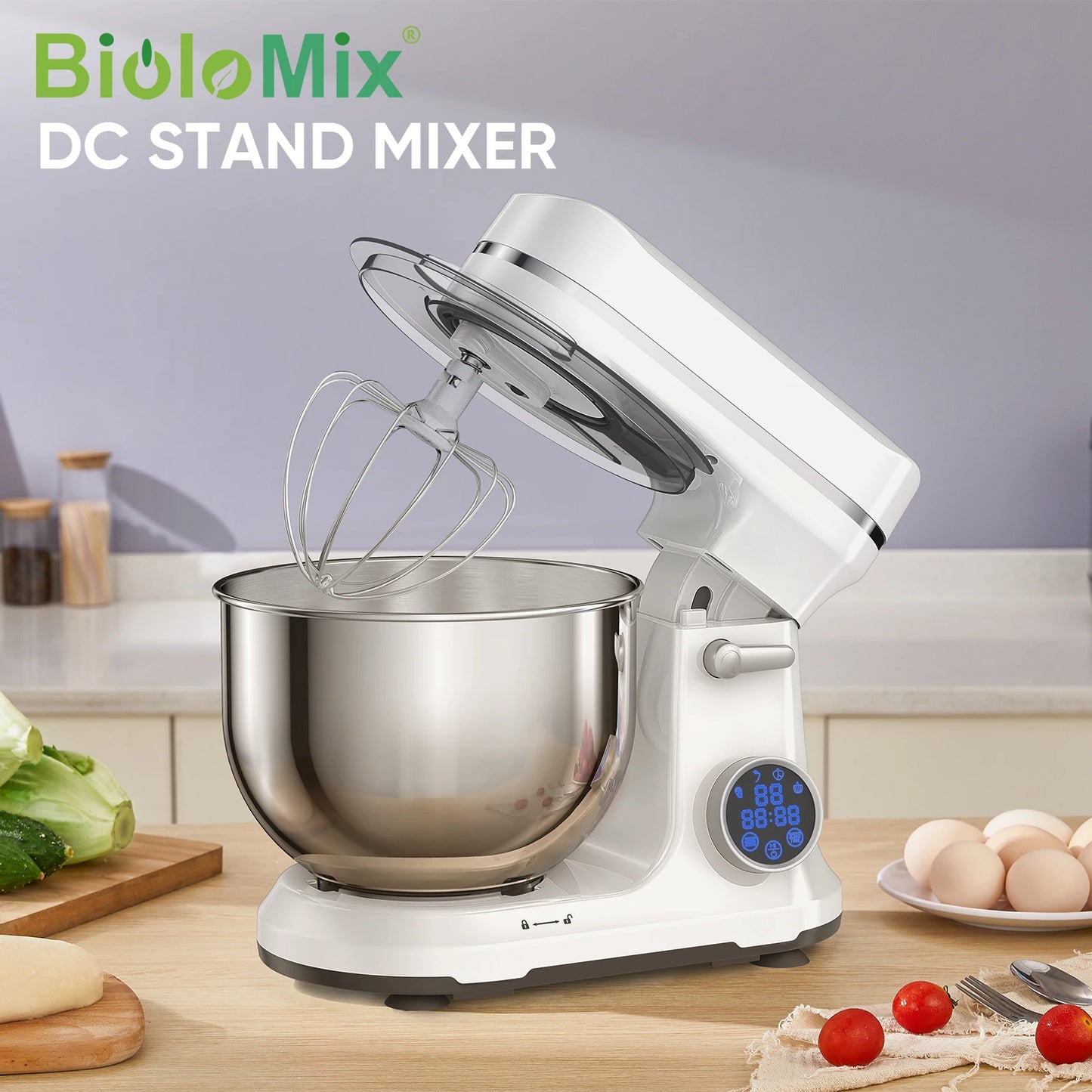 1200W 5L Kitchen Food Stand Mixer – 11-Speed Electric Mixer with Digital OLED Touch Screen, Dough Hook, Flat Beater & Whisk (Quiet DC Motor)