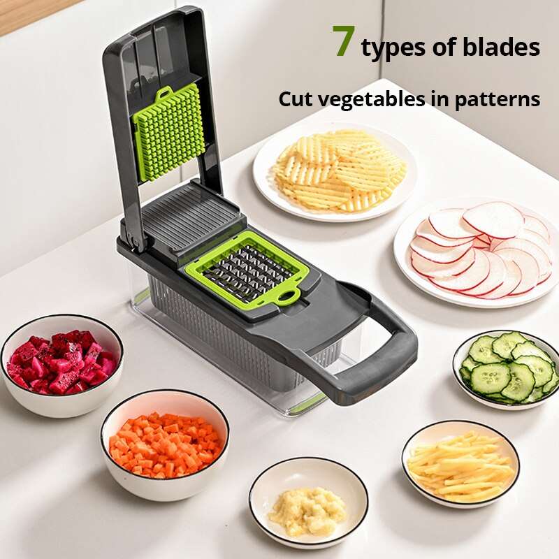 PAPANA 12-in-1 Multifunctional Vegetable Slicer Cutter Shredders Slicer With Basket Fruit Potato Chopper Carrot Grater