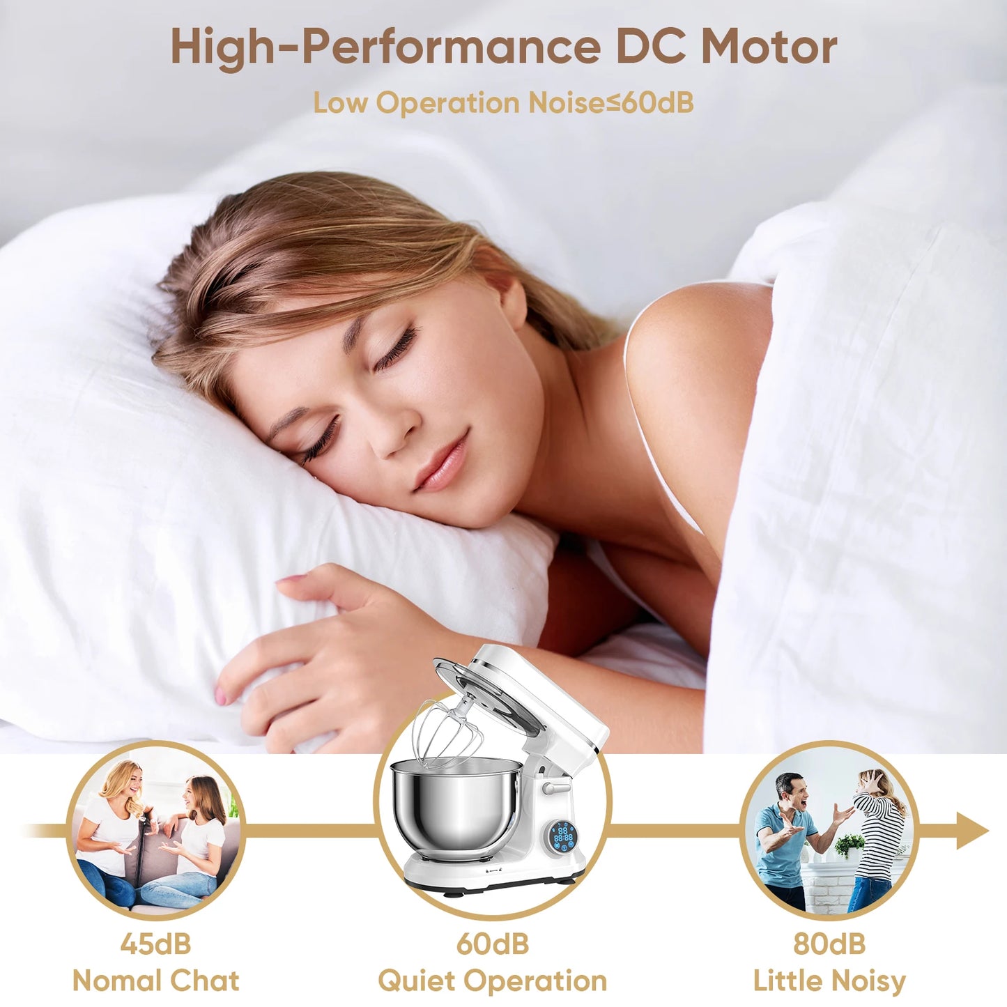 1200W 5L Kitchen Food Stand Mixer – 11-Speed Electric Mixer with Digital OLED Touch Screen, Dough Hook, Flat Beater & Whisk (Quiet DC Motor)