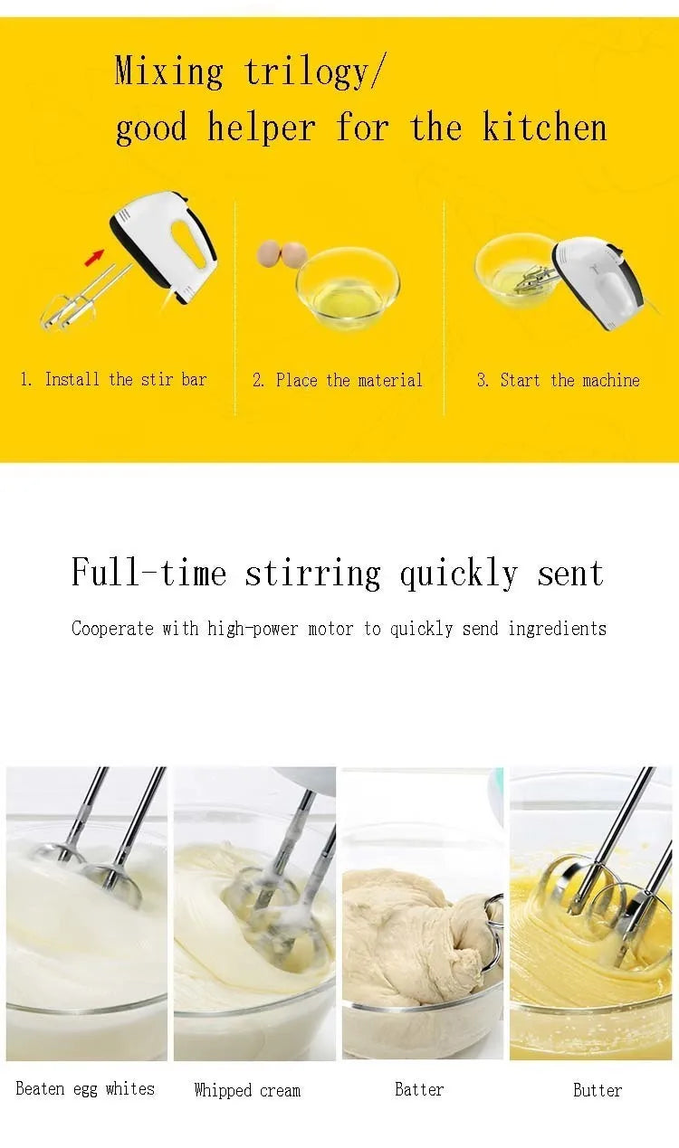 100W Cordless Hand Mixer – 7-Speed Stainless Steel Mini Electric Beater with Tilt-Head Design & Ejector Button (Portable Kitchen Mixer)