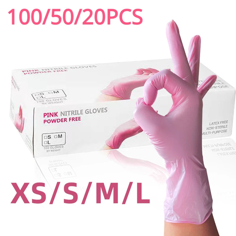 20/50/100 pcs Light Pink Nitrile Disposable Gloves – Waterproof, Anti-Static, Latex-Free, Durable Kitchen Cooking Cleaning Gloves for Home & Salon Use