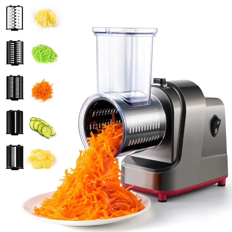5-in-1 Electric Vegetable Slicer – 250W Multifunction Chopper, Grinder, Shredder & Slicer | Stainless Steel Food Processor
