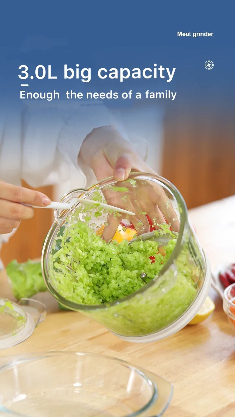 Houselin Glass Bowl Food Chopper Meat Grinder, for Kitchen, Vegetable, Onion, Garlic, Salad, Baby Food, Fruit, Nuts