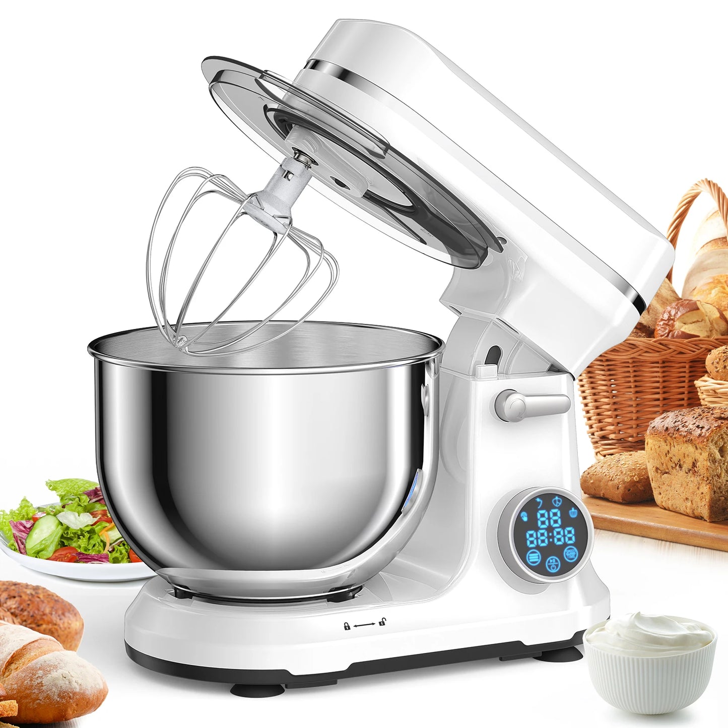 1200W 5L Kitchen Food Stand Mixer – 11-Speed Electric Mixer with Digital OLED Touch Screen, Dough Hook, Flat Beater & Whisk (Quiet DC Motor)