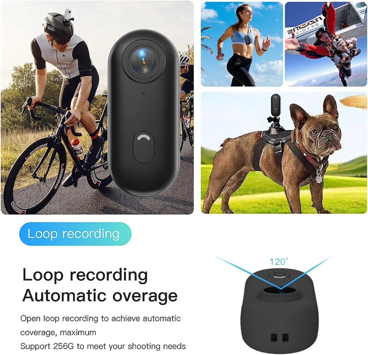 4K Thumb Sports Camera – Mini Action Cam with WiFi, EIS Stabilization, 120° Wide Angle, Waterproof Helmet Camera