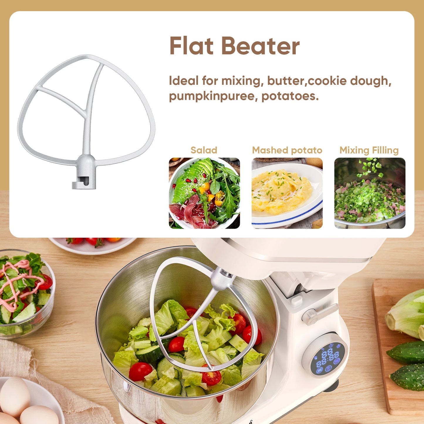 1200W 5L Kitchen Food Stand Mixer – 11-Speed Electric Mixer with Digital OLED Touch Screen, Dough Hook, Flat Beater & Whisk (Quiet DC Motor)