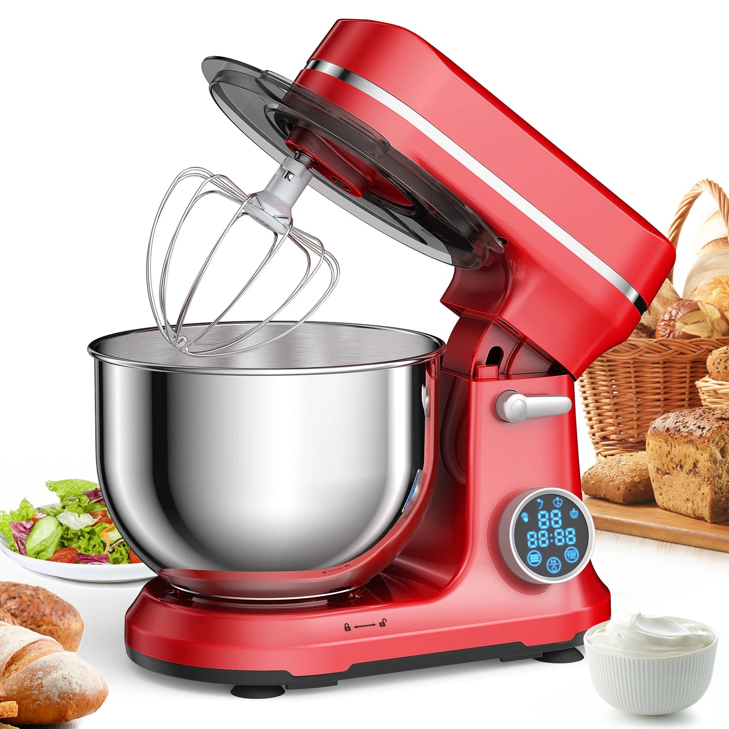 1200W 5L Kitchen Food Stand Mixer – 11-Speed Electric Mixer with Digital OLED Touch Screen, Dough Hook, Flat Beater & Whisk (Quiet DC Motor)