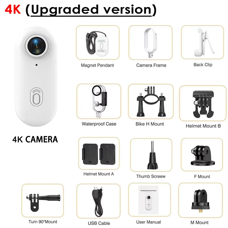 4K Thumb Sports Camera – Mini Action Cam with WiFi, EIS Stabilization, 120° Wide Angle, Waterproof Helmet Camera