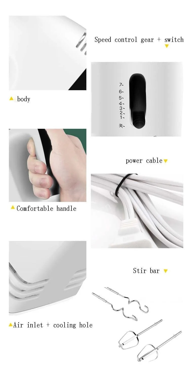 100W Cordless Hand Mixer – 7-Speed Stainless Steel Mini Electric Beater with Tilt-Head Design & Ejector Button (Portable Kitchen Mixer)