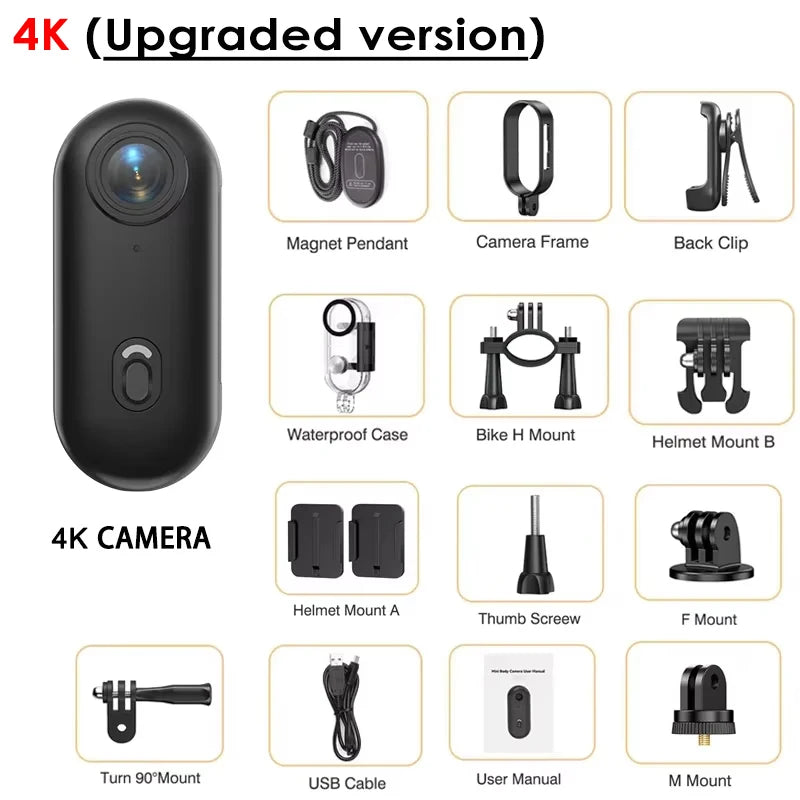 4K Thumb Sports Camera – Mini Action Cam with WiFi, EIS Stabilization, 120° Wide Angle, Waterproof Helmet Camera