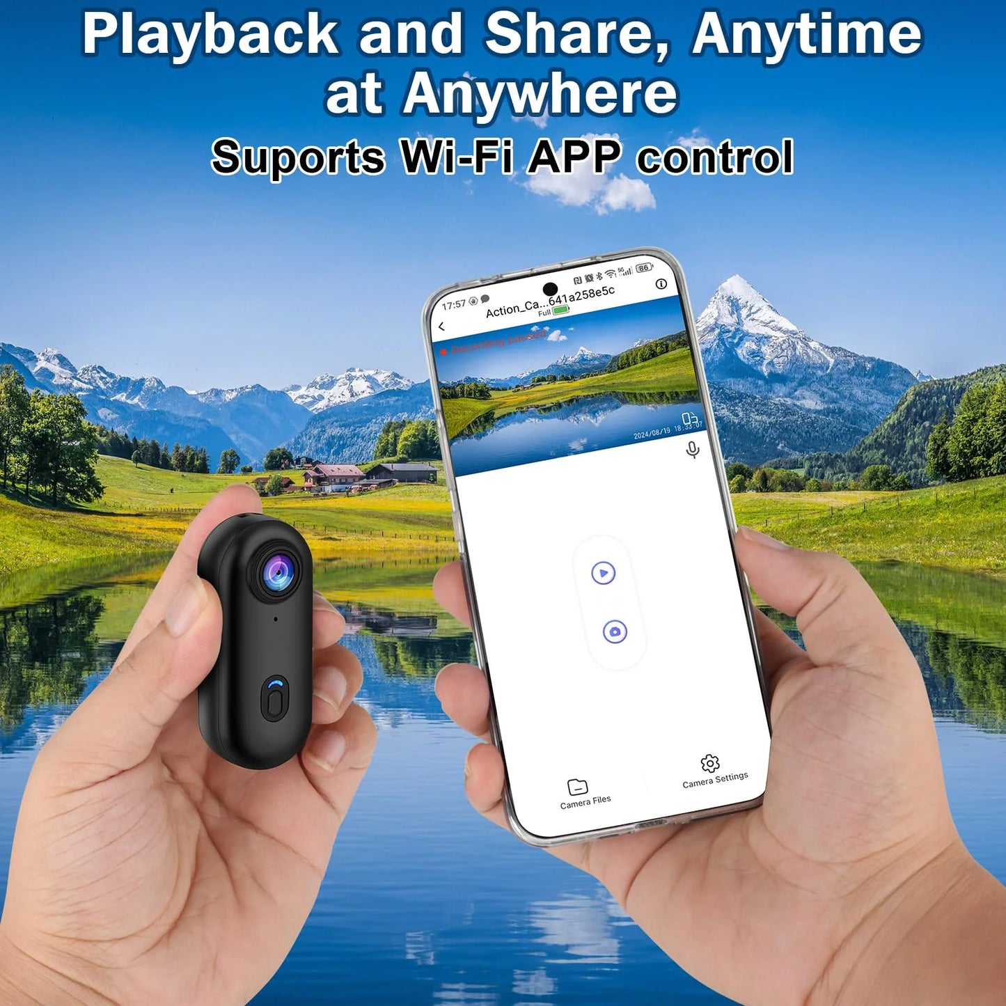 4K Thumb Sports Camera – Mini Action Cam with WiFi, EIS Stabilization, 120° Wide Angle, Waterproof Helmet Camera