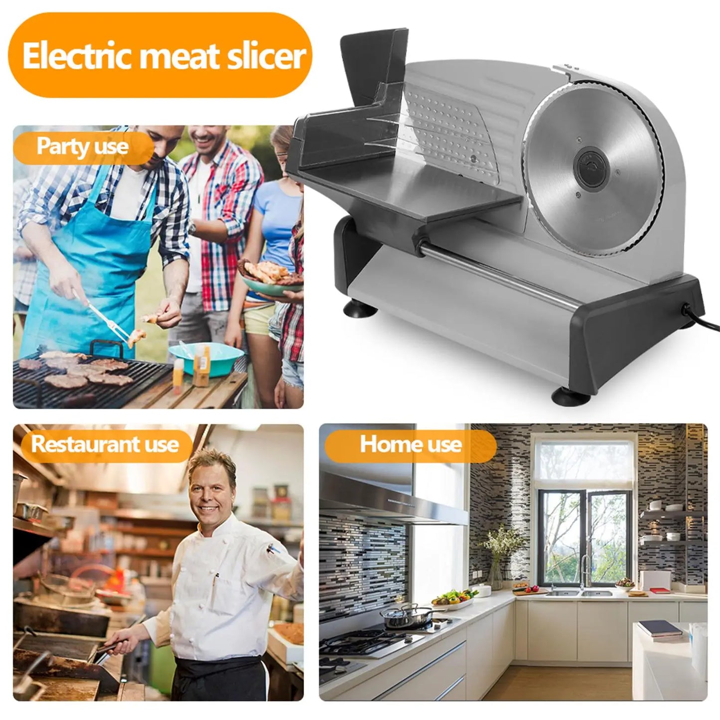 Electric Meat Slicer Machine – 7.5" Stainless Steel Blade | Adjustable Thickness 0.1–15mm | Professional Food Cutter for Meat, Bread, Cheese & Vegetables