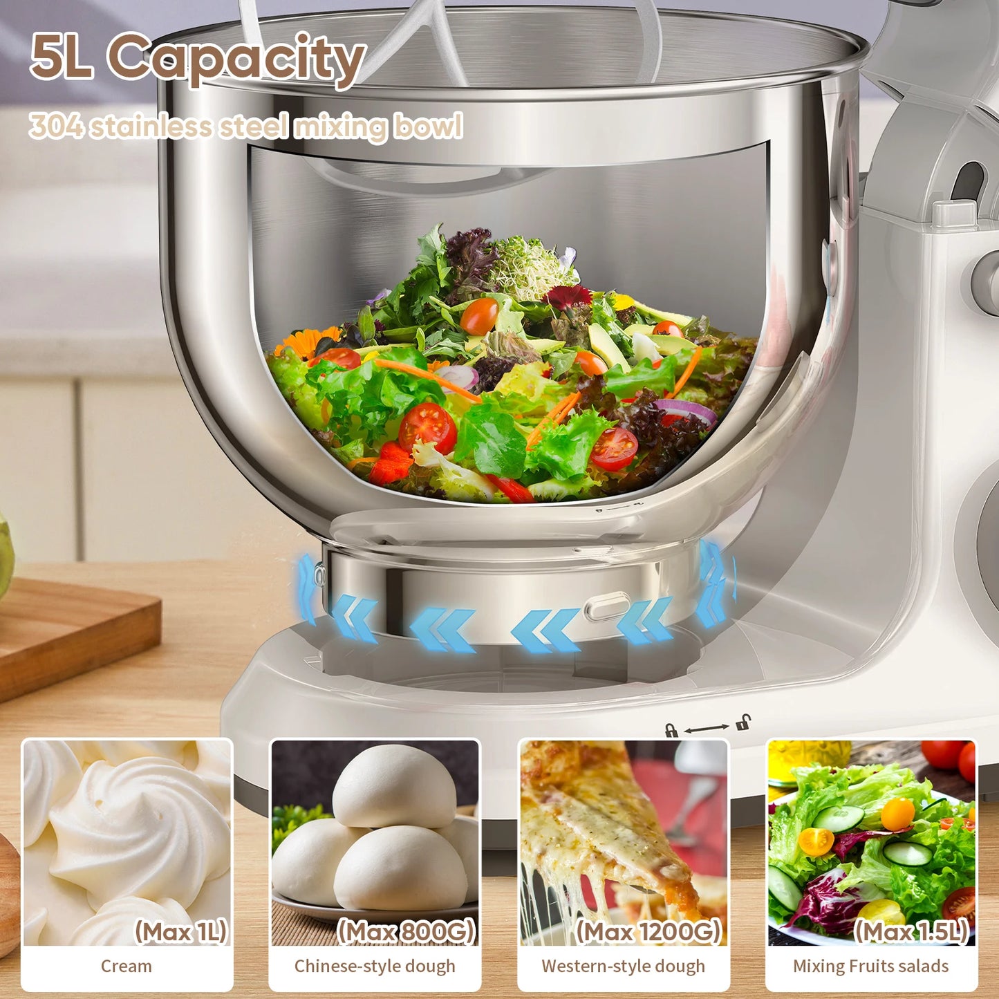 1200W 5L Kitchen Food Stand Mixer – 11-Speed Electric Mixer with Digital OLED Touch Screen, Dough Hook, Flat Beater & Whisk (Quiet DC Motor)