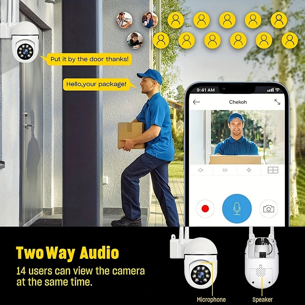 360° WiFi Security Camera with AI Motion Detection & Color Night Vision – 2MP Outdoor CCTV