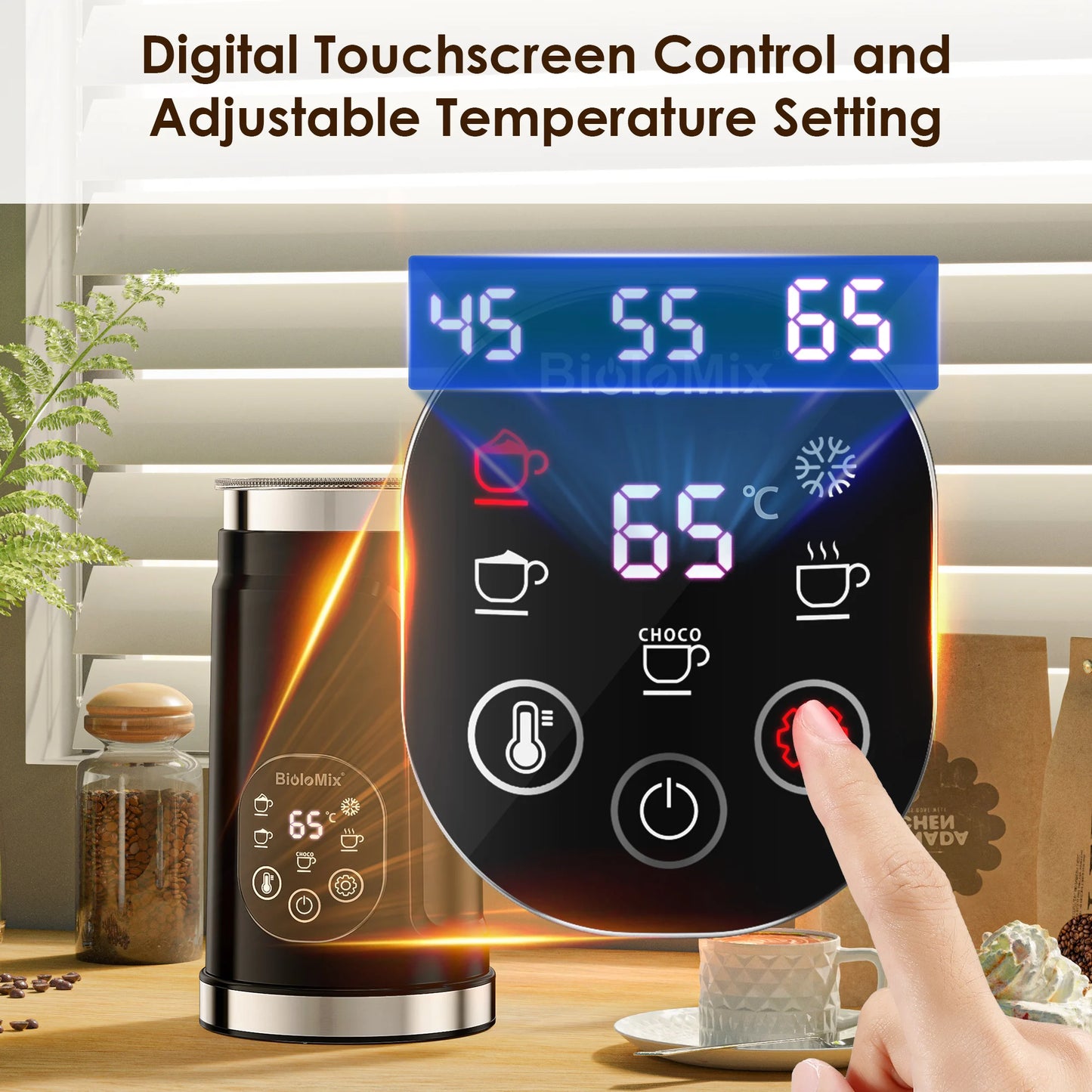 Papana 5-in-1 Milk Frother – LED Touch Screen | Hot & Cold Foam Maker & Milk Warmer | 500W Electric Barista-Style Latte Foam at Home – Black / White